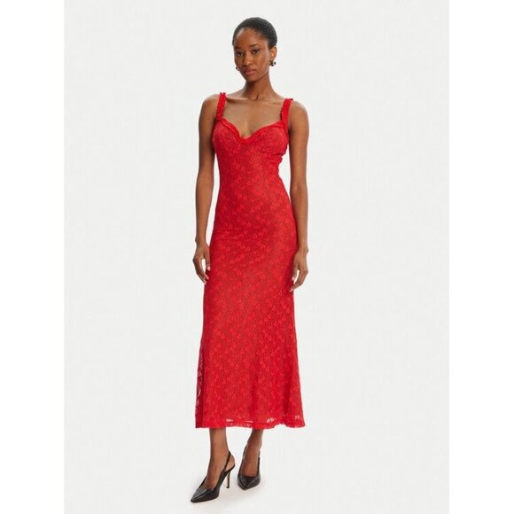 Bardot Alegra Stretch Lace Midi Dress in Fire Red 8 New Womens - Picture 10 of 15